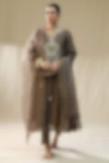 Mocha Brown Chanderi Silk A-Line Kurta Set by Arpita Sulakshana at Pernia's Pop Up Shop