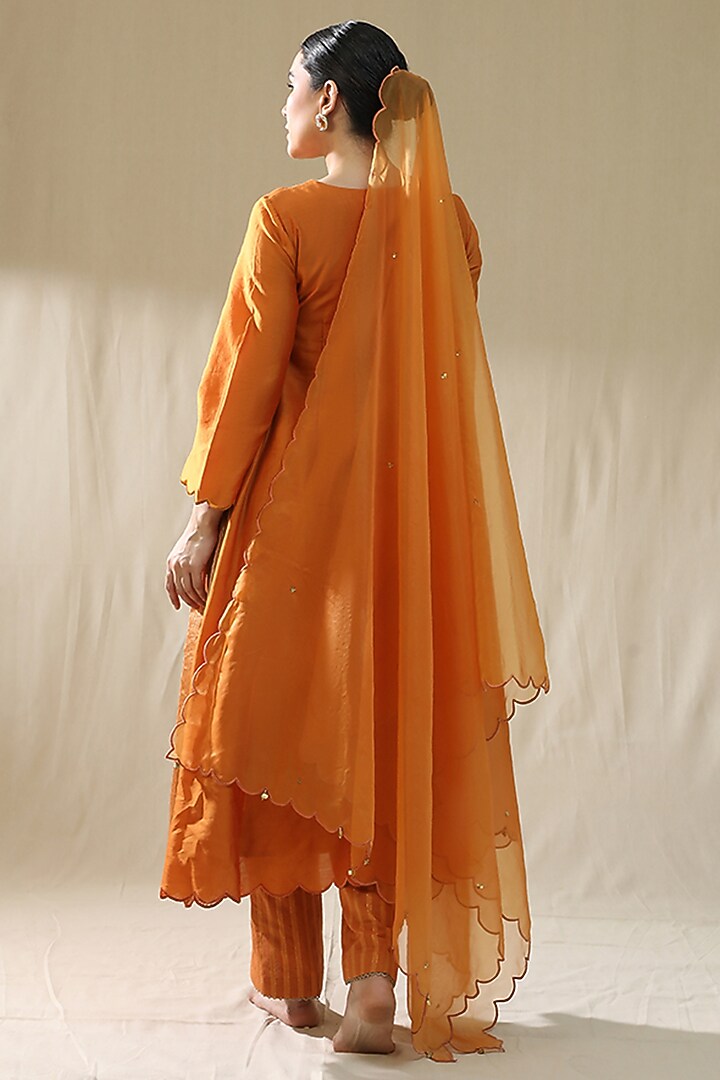 Orange Chanderi Silk A-Line Kurta Set by Arpita Sulakshana at Pernia's Pop Up Shop