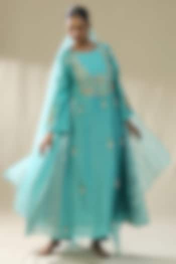 Sky Blue Chanderi Silk A-Line Kurta Set by Arpita Sulakshana at Pernia's Pop Up Shop