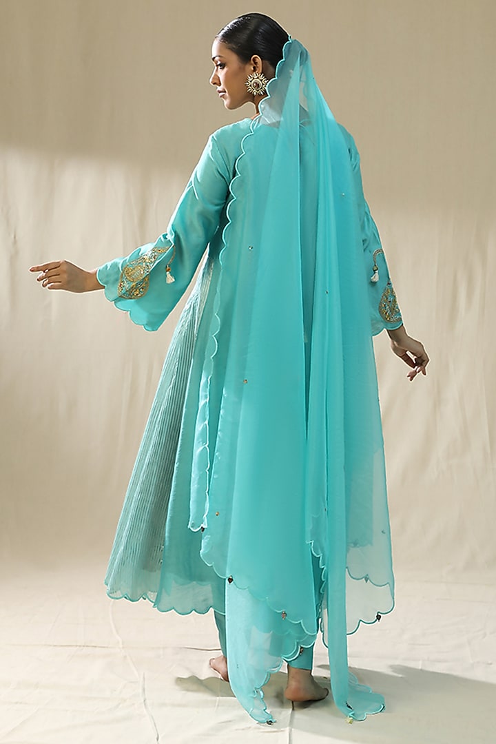 Sky Blue Chanderi Silk A-Line Kurta Set by Arpita Sulakshana at Pernia's Pop Up Shop