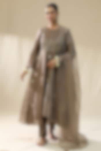 Mocha Colored Chanderi Silk A-Line Kurta Set by Arpita Sulakshana at Pernia's Pop Up Shop