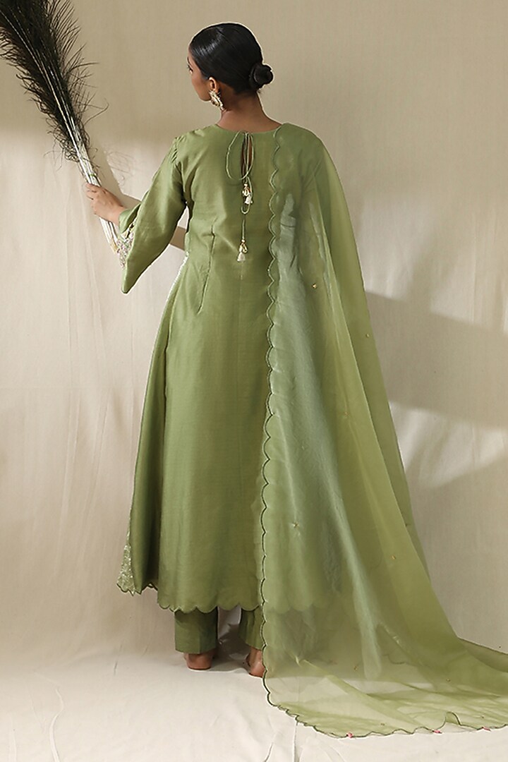 Pista Green Chanderi Silk A-Line Kurta Set by Arpita Sulakshana at Pernia's Pop Up Shop