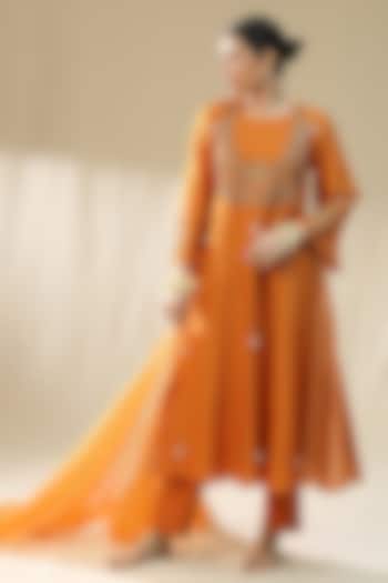 Orange Chanderi Silk A-Line Kurta Set by Arpita Sulakshana at Pernia's Pop Up Shop