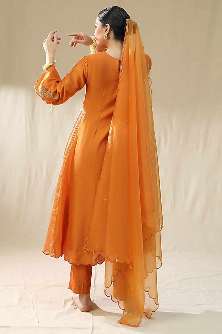 Orange Chanderi Silk A-Line Kurta Set by Arpita Sulakshana at Pernia's Pop Up Shop