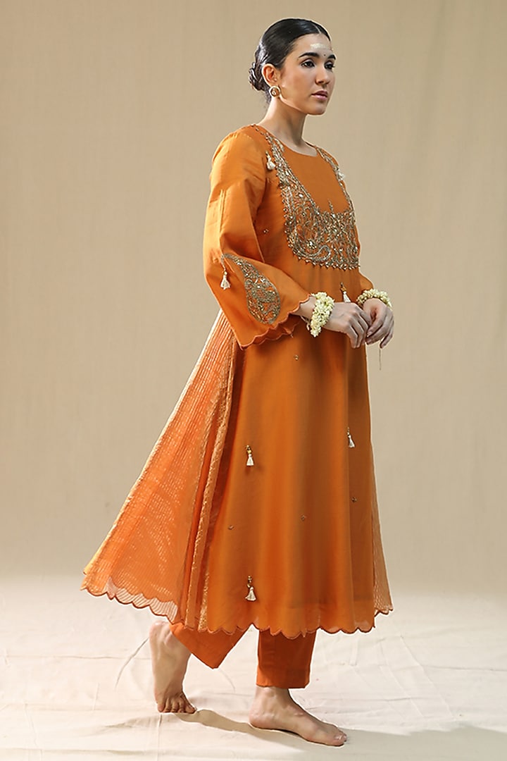 Orange Chanderi Silk A-Line Kurta Set by Arpita Sulakshana at Pernia's Pop Up Shop