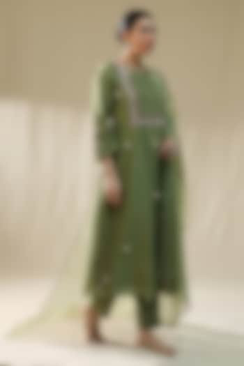 Pista Green Chanderi Silk A-Line Kurta Set by Arpita Sulakshana at Pernia's Pop Up Shop