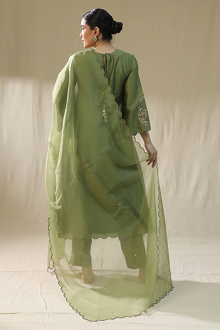 Pista Green Chanderi Silk A-Line Kurta Set by Arpita Sulakshana at Pernia's Pop Up Shop