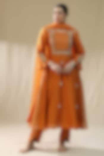 Orange Chanderi Silk A-Line Kurta Set by Arpita Sulakshana at Pernia's Pop Up Shop
