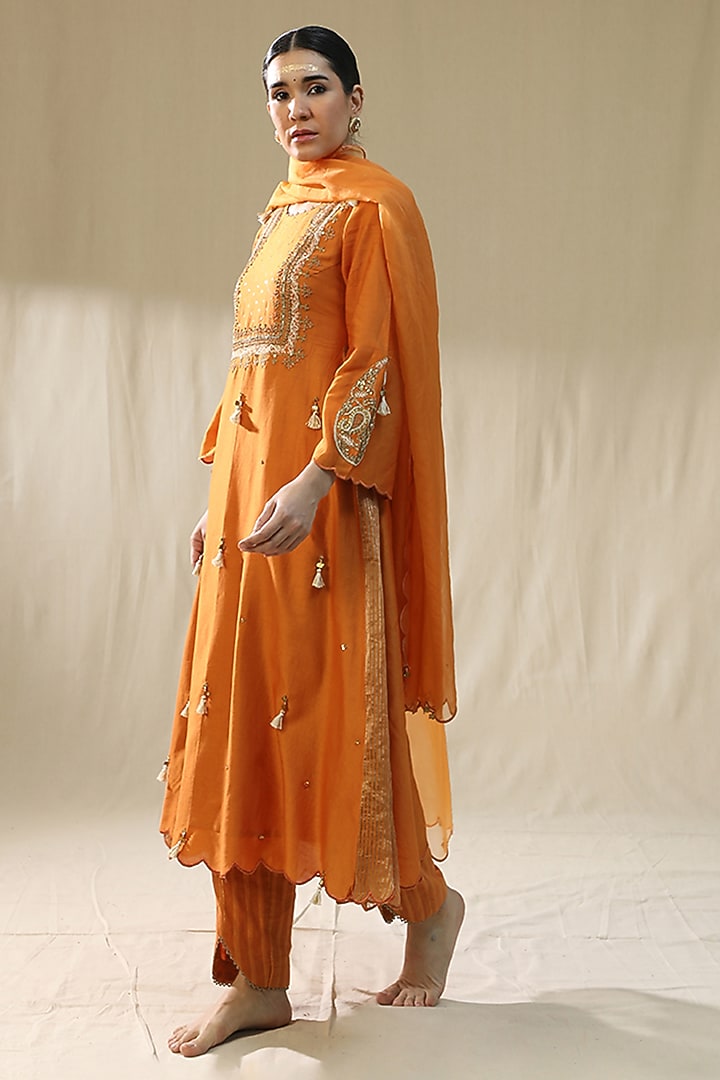 Orange Chanderi Silk A-Line Kurta Set by Arpita Sulakshana at Pernia's Pop Up Shop