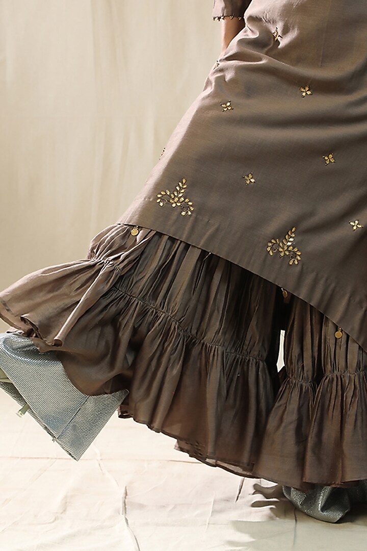 Mocha Colored Chanderi Silk Gota Patti Work Kurta Set by Arpita Sulakshana at Pernia's Pop Up Shop