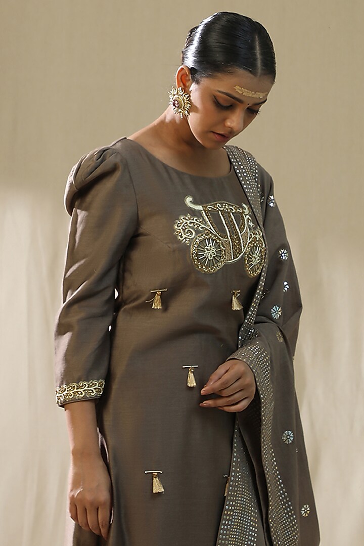 Mocha Colored Chanderi Silk Kurta Set by Arpita Sulakshana at Pernia's Pop Up Shop