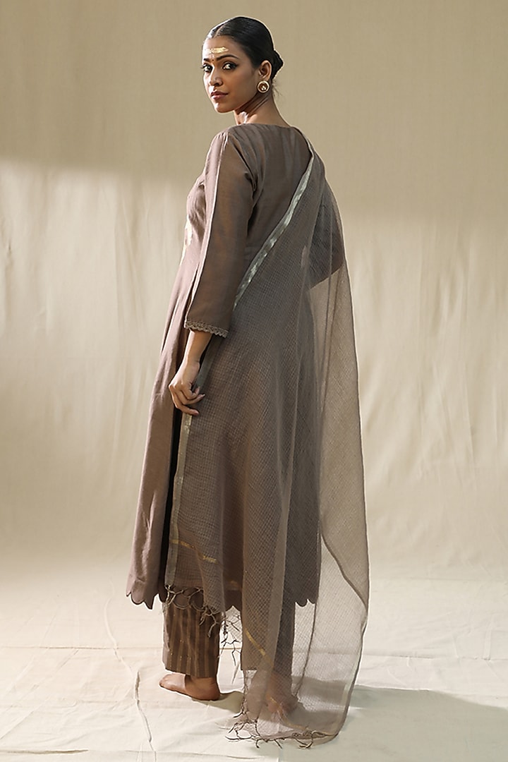 Mocha Colored Chanderi Silk Kurta Set by Arpita Sulakshana at Pernia's Pop Up Shop