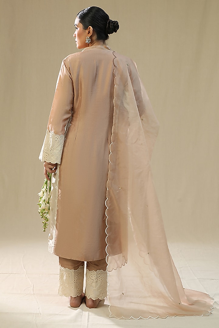 Rose Gold Summer Silk Handpainted Kurta Set by Arpita Sulakshana at Pernia's Pop Up Shop