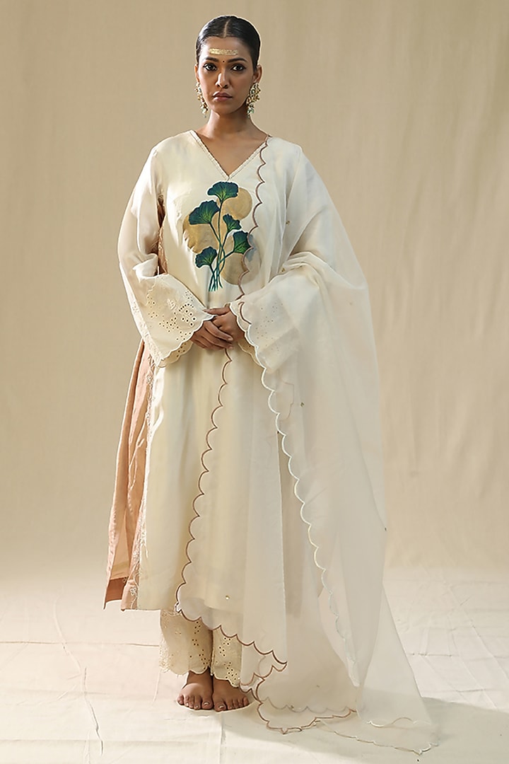 Ivory Summer Silk Handpainted Kurta Set by Arpita Sulakshana at Pernia's Pop Up Shop