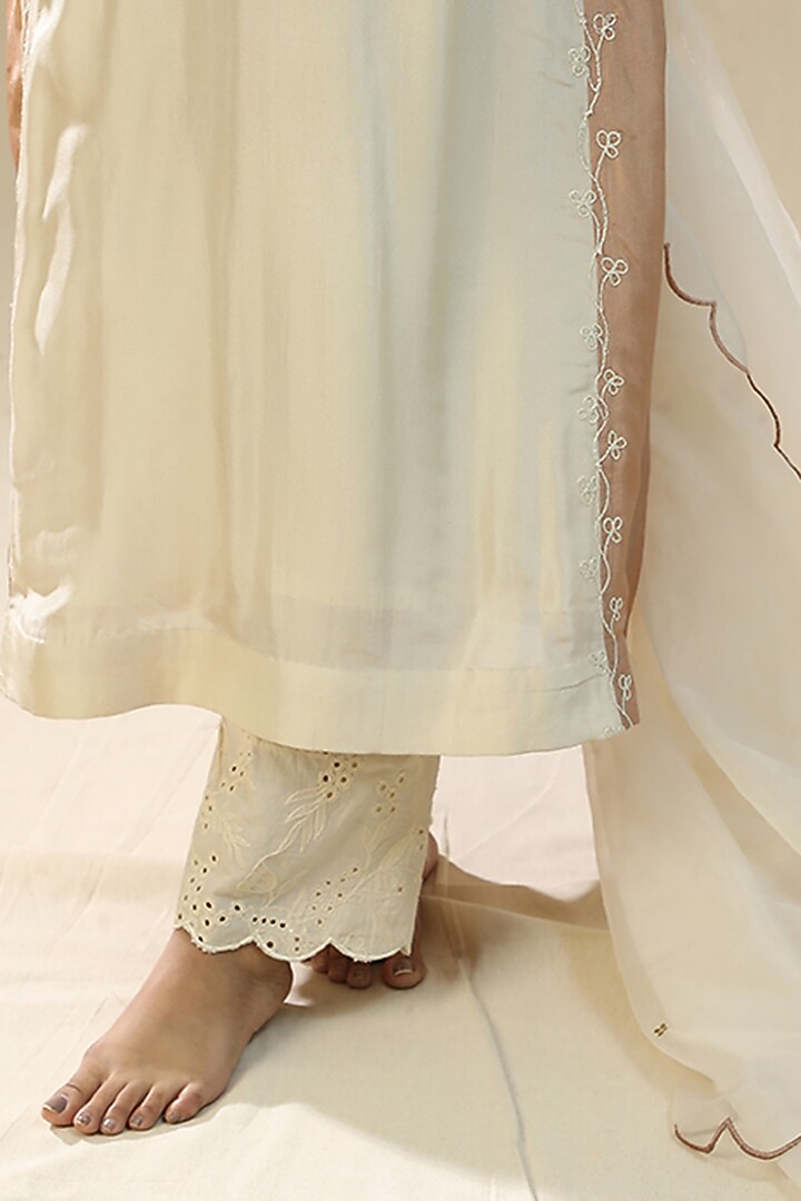 Ivory Summer Silk Handpainted Kurta Set by Arpita Sulakshana at Pernia's Pop Up Shop