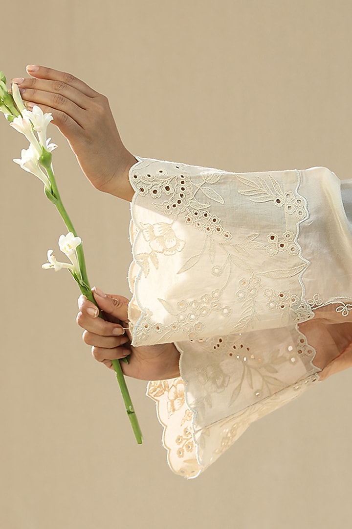 Ivory Summer Silk Handpainted Kurta Set by Arpita Sulakshana at Pernia's Pop Up Shop