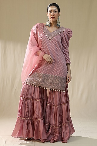 Dusty Pink Chanderi Cotton Gharara Set by Arpita Sulakshana