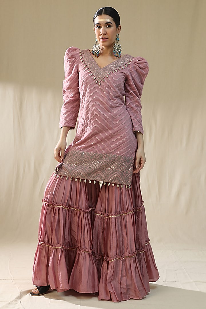Dusty Pink Chanderi Cotton Gharara Set by Arpita Sulakshana at Pernia's Pop Up Shop