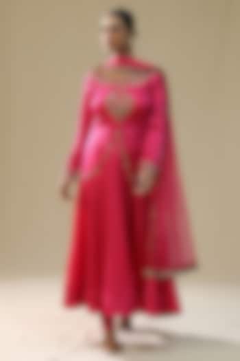 Hot Pink Chiffon Silk Party Wear Anarkali Set by Arpita Sulakshana at Pernia's Pop Up Shop