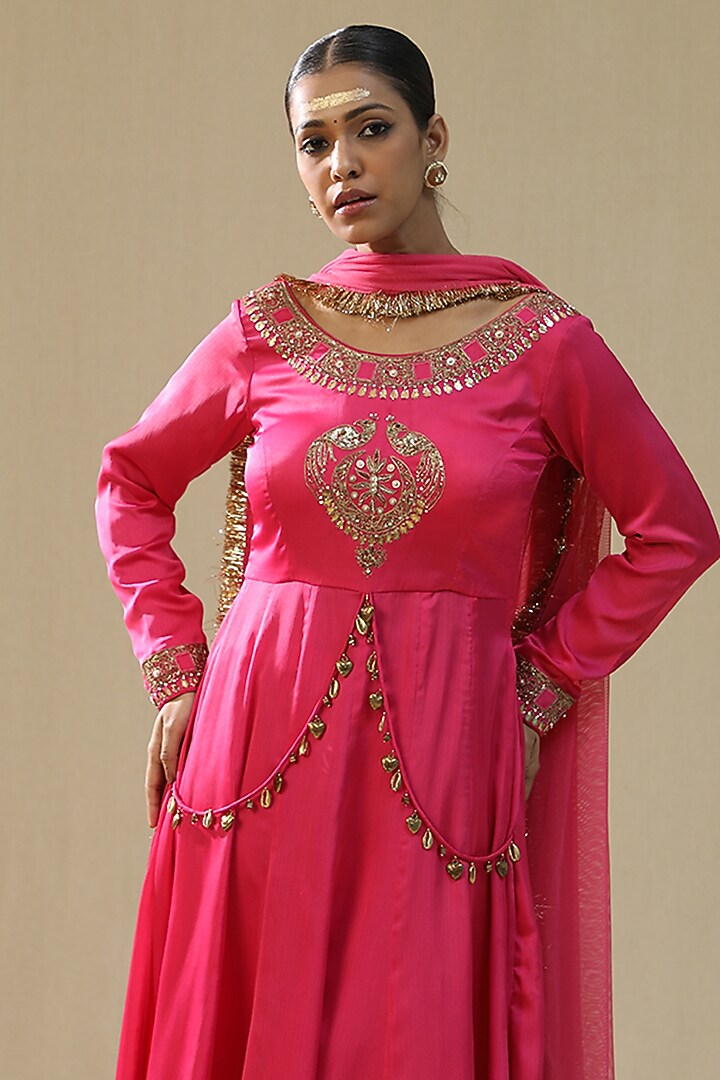 Hot Pink Chiffon Silk Wedding Anarkali Set by Arpita Sulakshana at Pernia's Pop Up Shop
