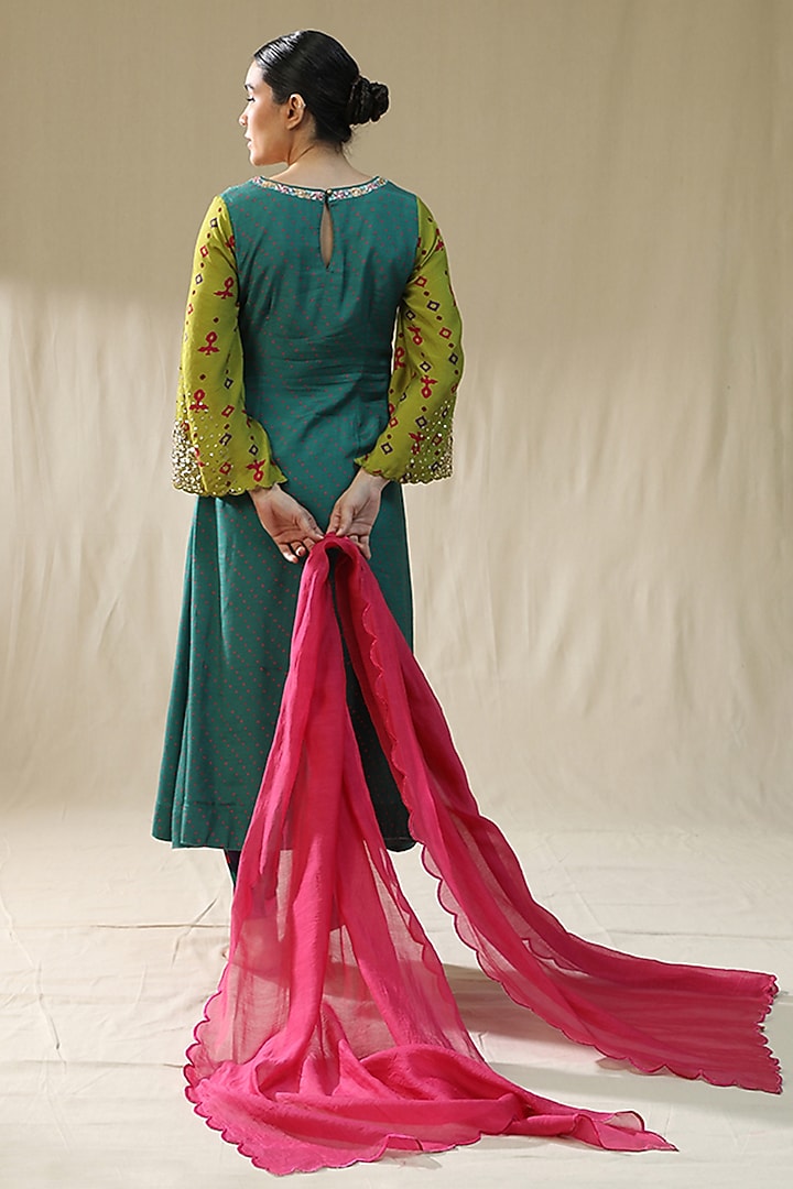Emerald Green Chanderi Silk A-Line Kurta Set by Arpita Sulakshana at Pernia's Pop Up Shop