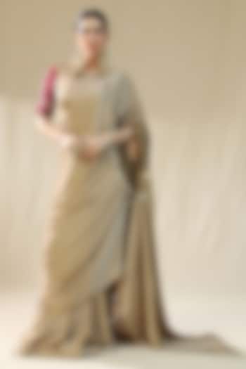 Golden Chiffon Silk Pre-Stitched Party Wear Saree Set by Arpita Sulakshana at Pernia's Pop Up Shop