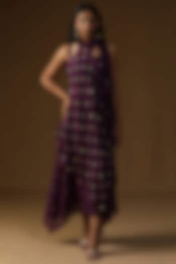 Purple Mul Chanderi Embellished Layered Summer Dress by Arpita Sulakshana at Pernia's Pop Up Shop