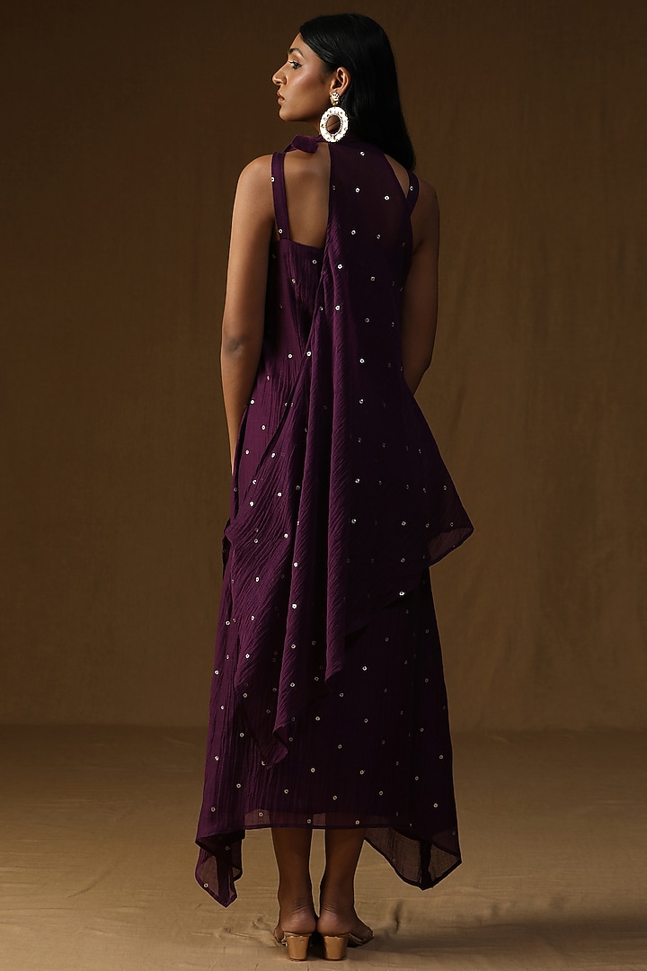 Purple Mul Chanderi Embellished Layered Summer Dress by Arpita Sulakshana at Pernia's Pop Up Shop