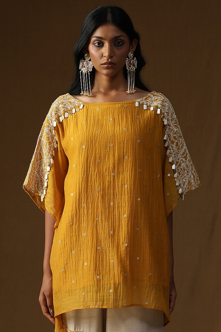 Yellow Mal Chanderi Dori Embroidered Kurta Set by Arpita Sulakshana at Pernia's Pop Up Shop