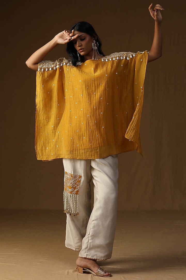Yellow Mal Chanderi Dori Embroidered Kurta Set by Arpita Sulakshana at Pernia's Pop Up Shop