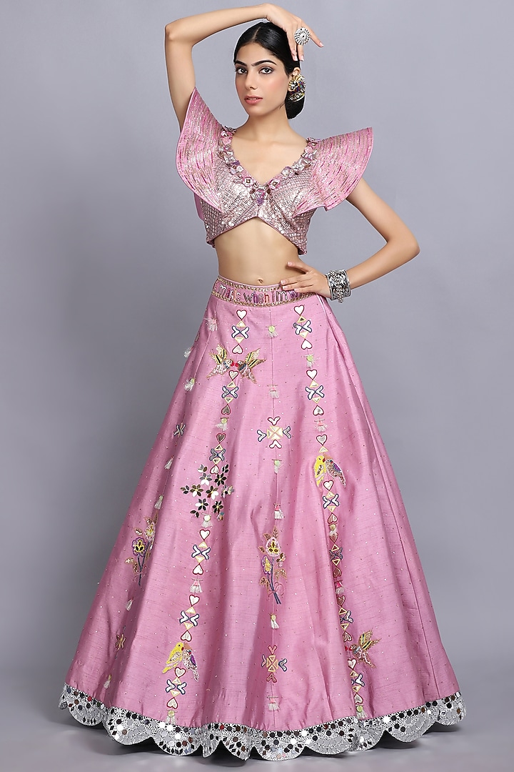 Cameo Pink Embroidered Wedding Lehenga Set by Arpita Sulakshana at Pernia's Pop Up Shop