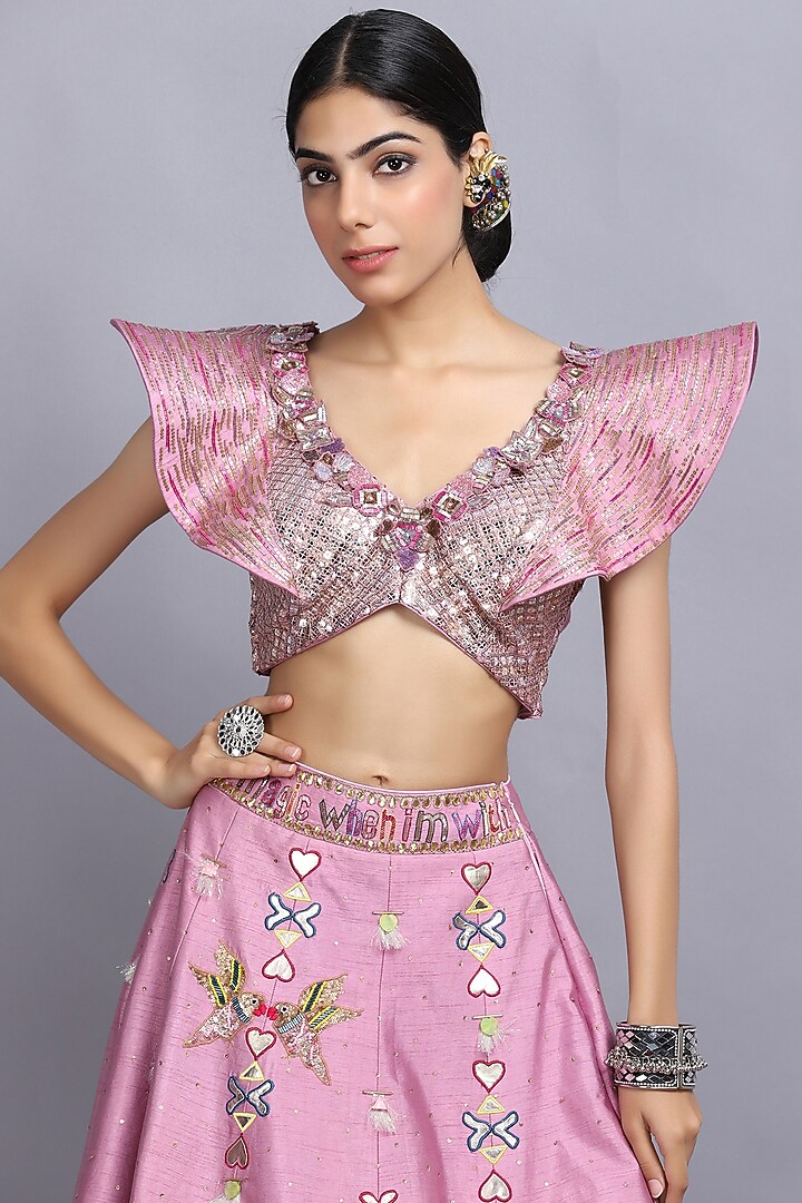 Cameo Pink Embroidered Wedding Lehenga Set by Arpita Sulakshana at Pernia's Pop Up Shop