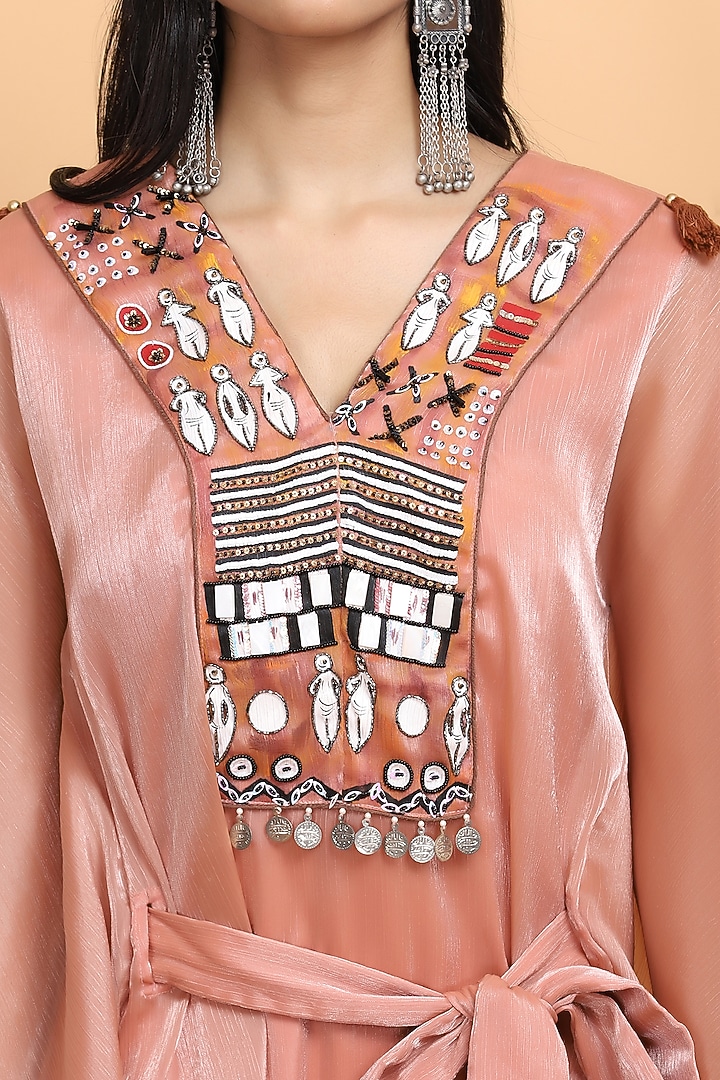 Peach Hand Painted Kaftan by Arpita Sulakshana at Pernia's Pop Up Shop