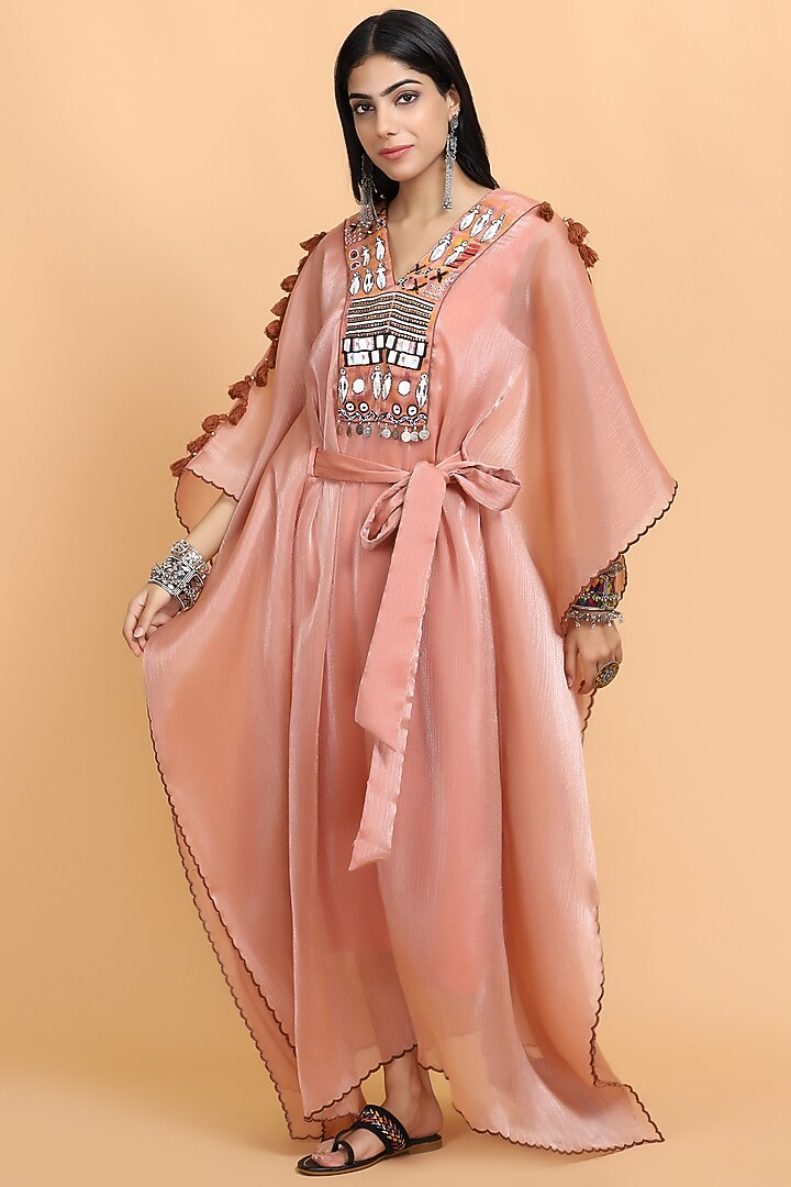 Peach Hand Painted Kaftan by Arpita Sulakshana at Pernia's Pop Up Shop