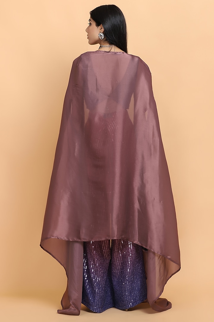 Dusty Mauve Organza Hand Painted Cape Set by Arpita Sulakshana at Pernia's Pop Up Shop