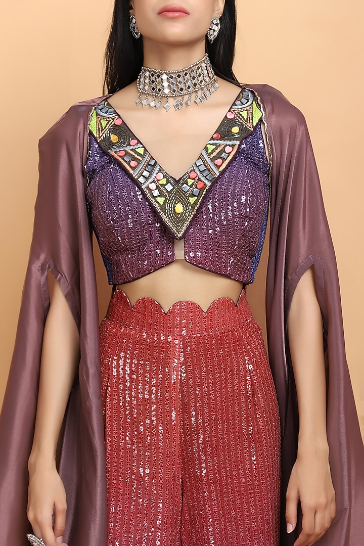 Dusty Mauve Organza Hand Painted Cape Set by Arpita Sulakshana at Pernia's Pop Up Shop