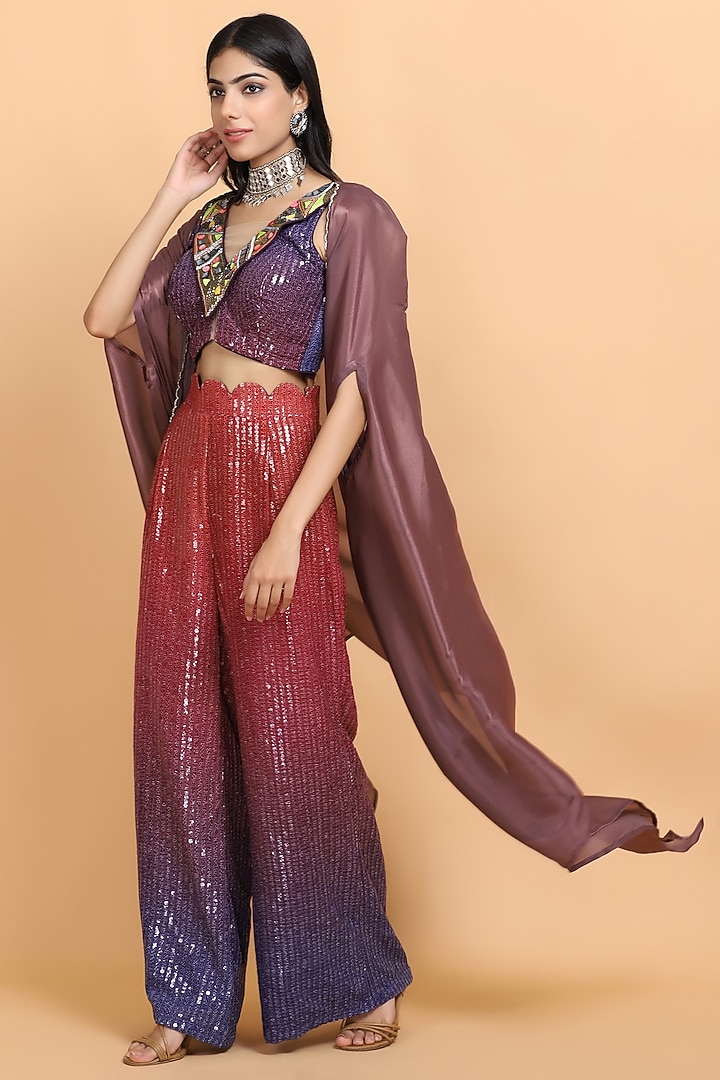 Dusty Mauve Organza Hand Painted Cape Set by Arpita Sulakshana at Pernia's Pop Up Shop