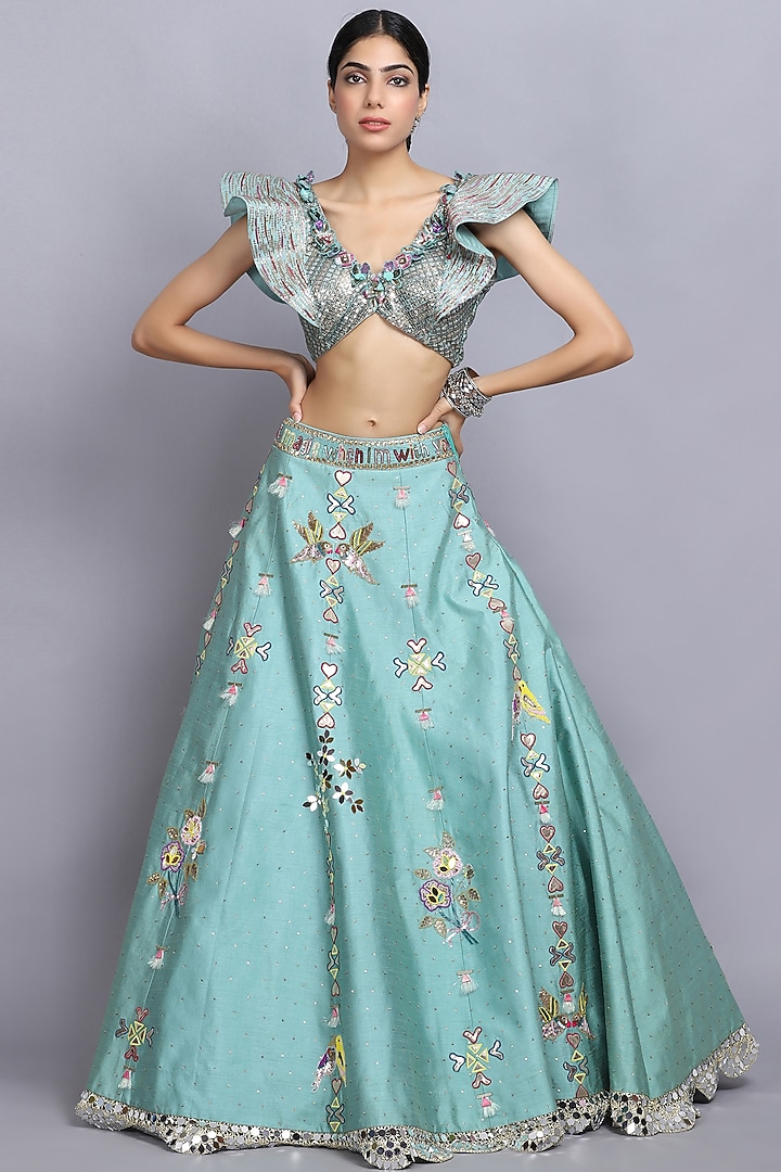 Sapphire Blue Embroidered Wedding Lehenga Set by Arpita Sulakshana at Pernia's Pop Up Shop
