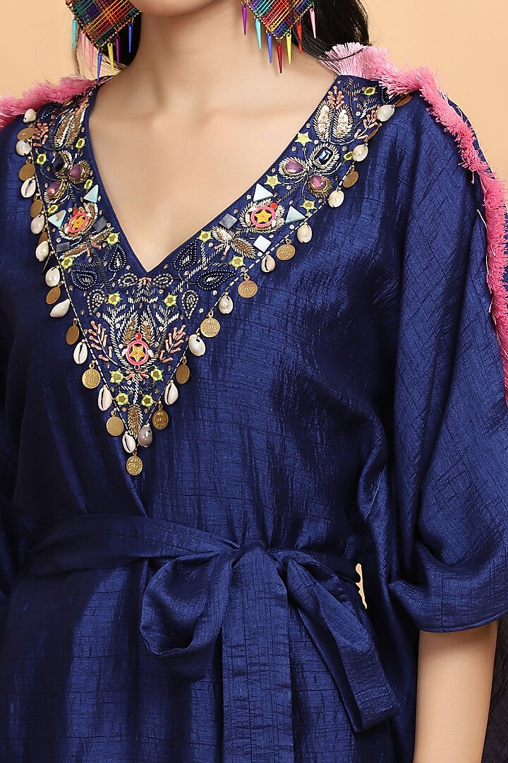 Electric Blue Silk Embroidered Kaftan by Arpita Sulakshana at Pernia's Pop Up Shop