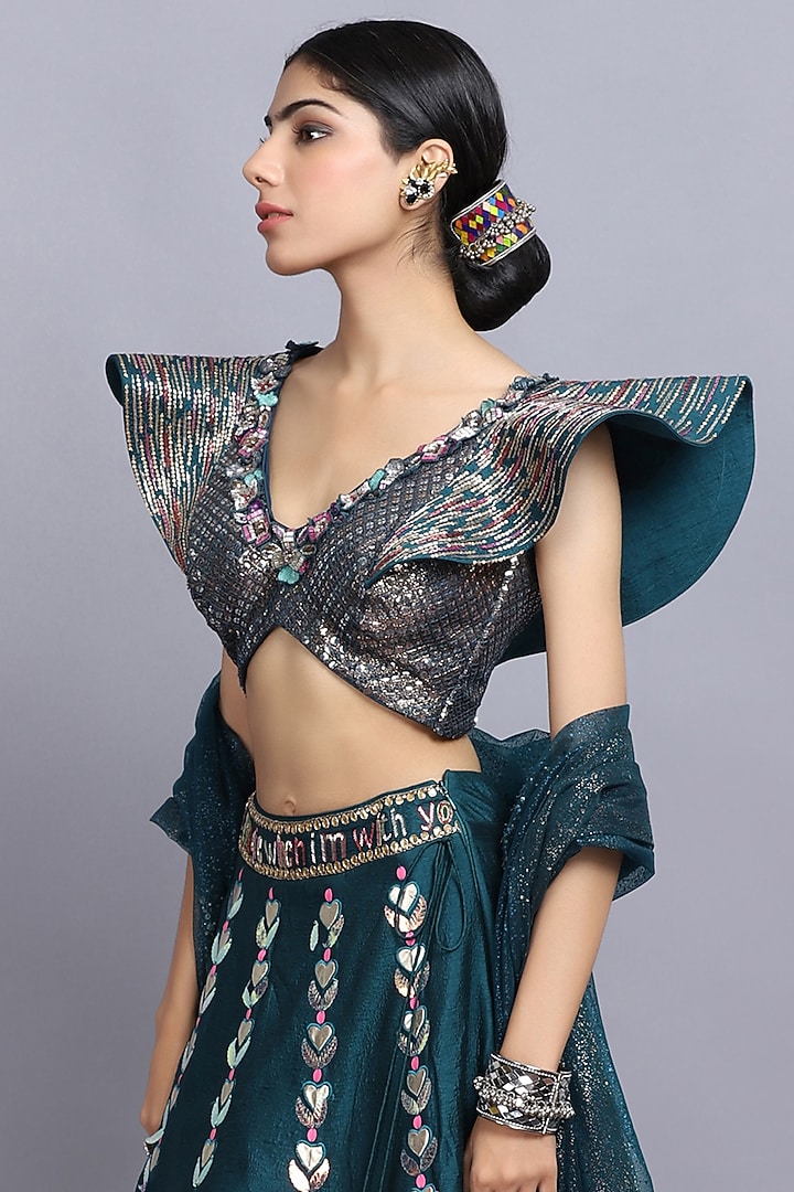 Green Embroidered Wedding Lehenga Set by Arpita Sulakshana at Pernia's Pop Up Shop