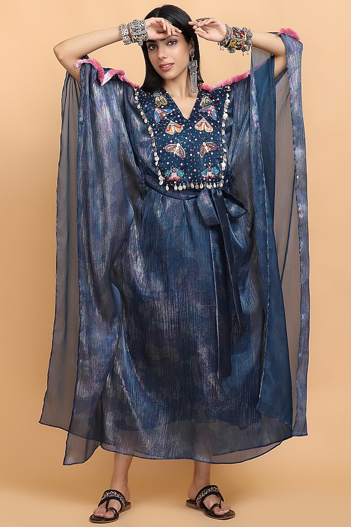 Electric Blue Hand Painting Kaftan by Arpita Sulakshana at Pernia's Pop Up Shop