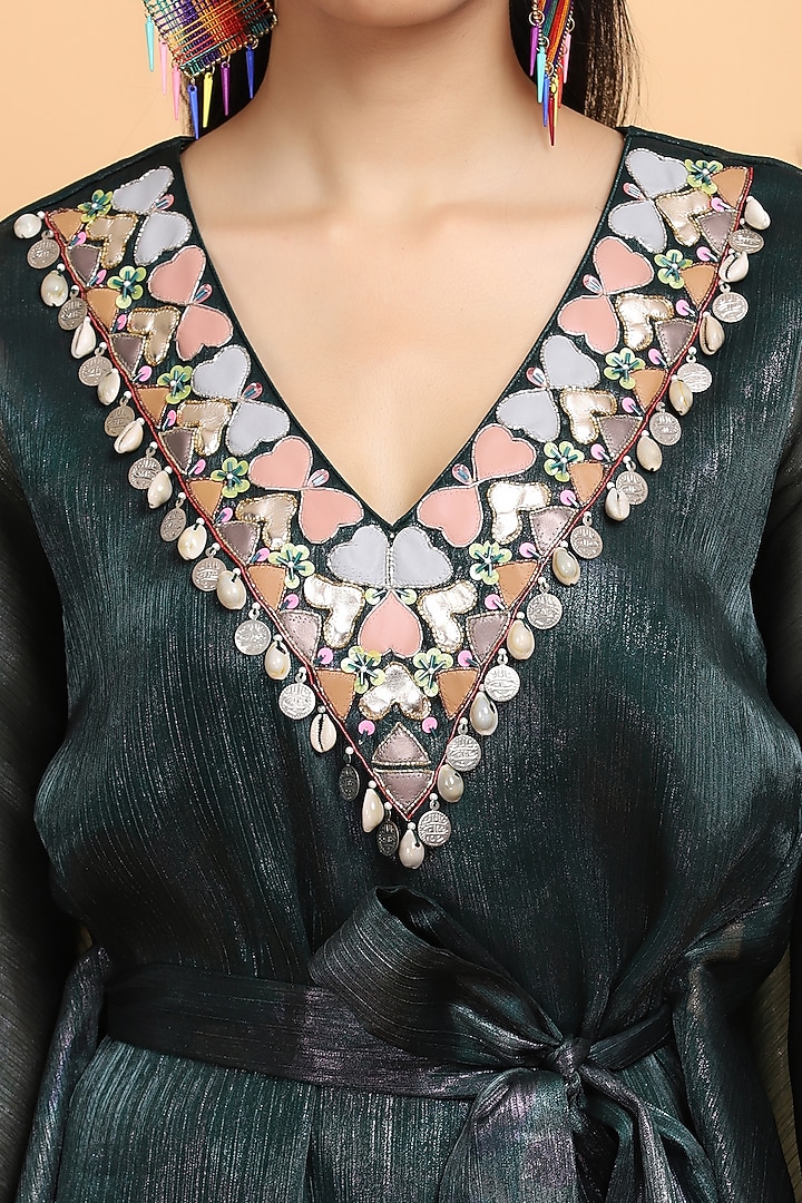 Bottle Green Embroidered Kaftan by Arpita Sulakshana at Pernia's Pop Up Shop