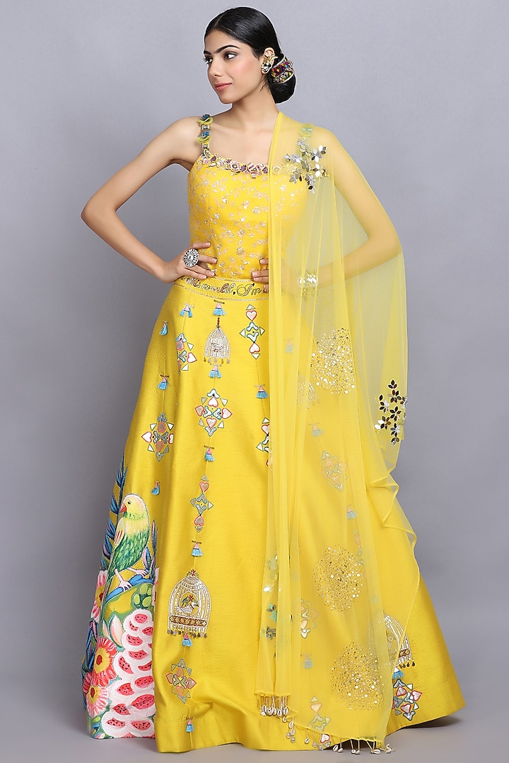 Yellow Embroidered Wedding Lehenga Set by Arpita Sulakshana at Pernia's Pop Up Shop
