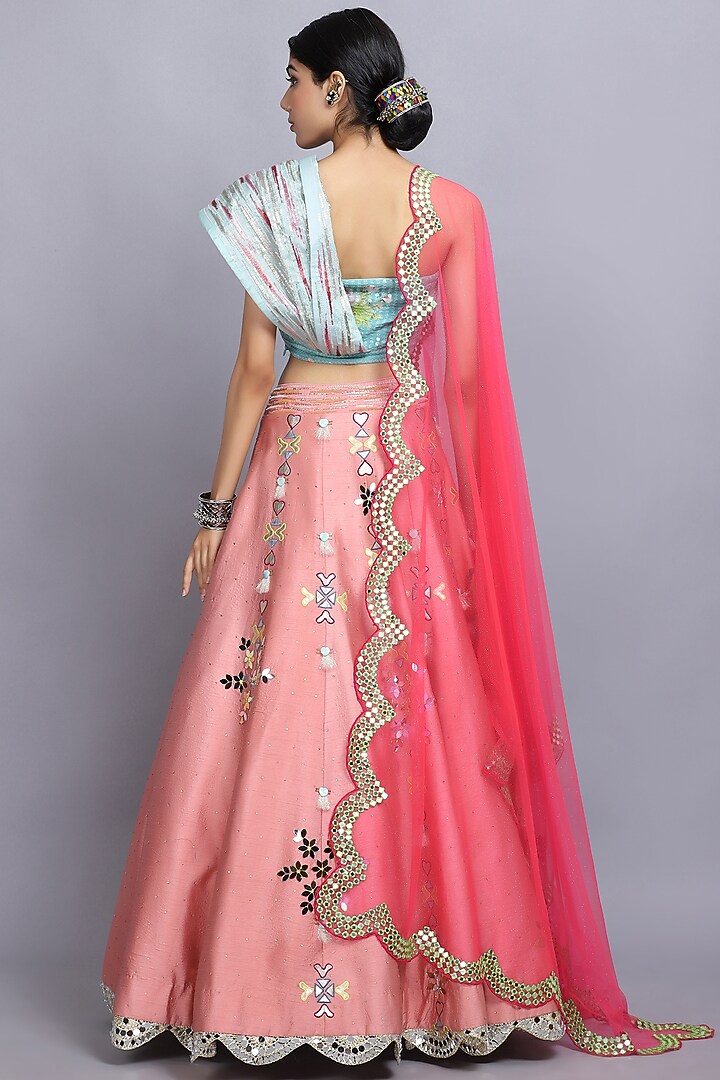 Peach Silk Embroidered Wedding Lehenga Set by Arpita Sulakshana at Pernia's Pop Up Shop