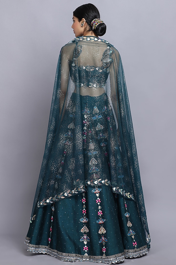 Teal Blue Embroidered Wedding Lehenga Set by Arpita Sulakshana at Pernia's Pop Up Shop