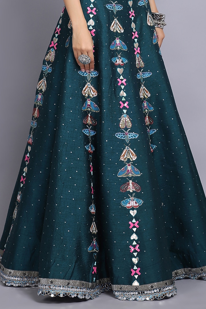 Teal Blue Embroidered Wedding Lehenga Set by Arpita Sulakshana at Pernia's Pop Up Shop