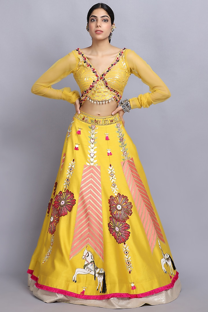 Yellow Embroidered Wedding Lehenga Set by Arpita Sulakshana at Pernia's Pop Up Shop