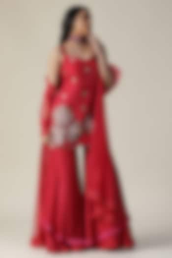 Red Georgette Sharara Set by Arpita Sulakshana at Pernia's Pop Up Shop