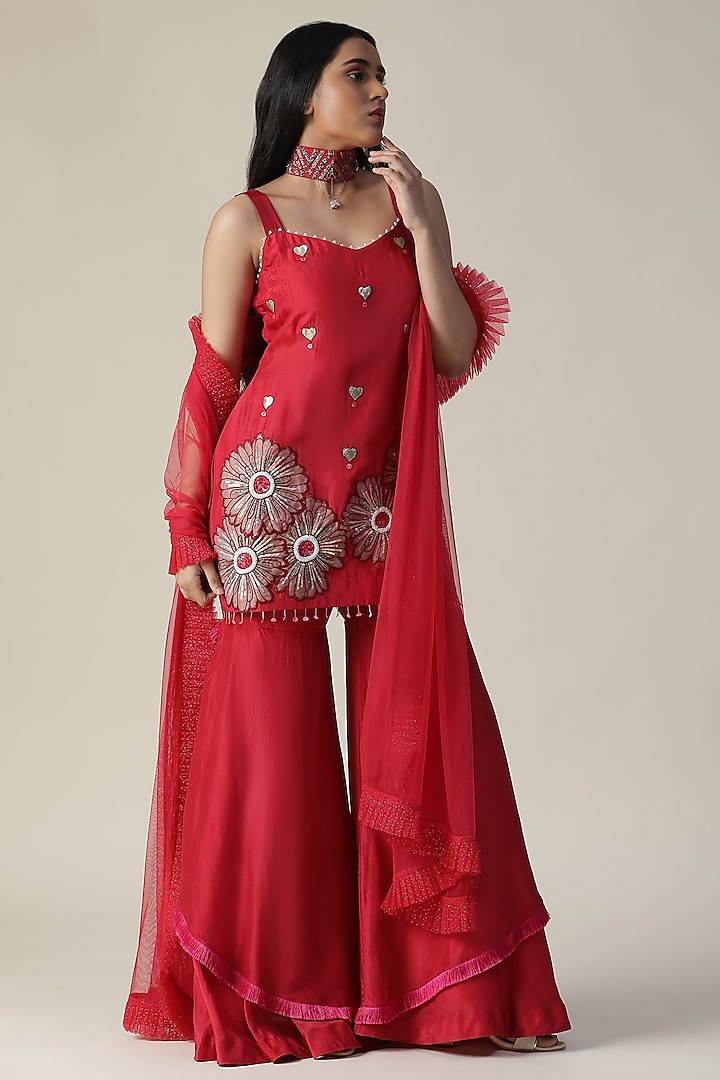 Red Georgette Sharara Set by Arpita Sulakshana at Pernia's Pop Up Shop