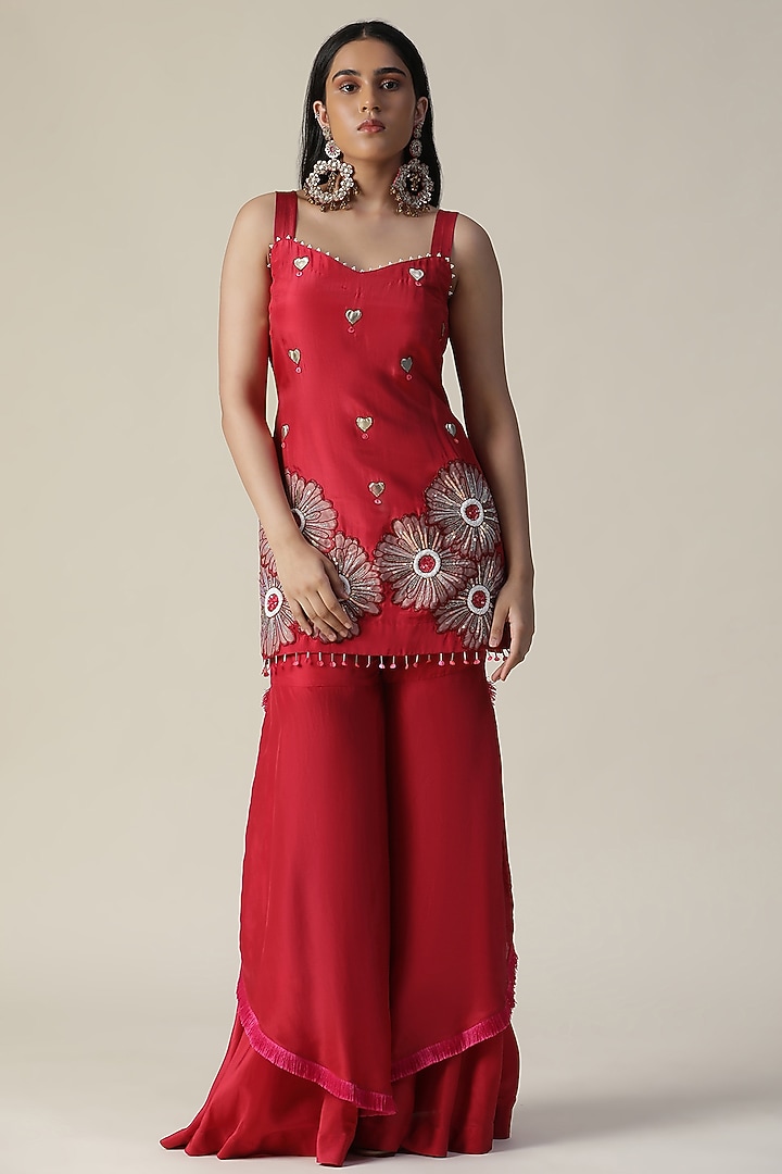 Red Georgette Party Wear Sharara Set by Arpita Sulakshana at Pernia's Pop Up Shop